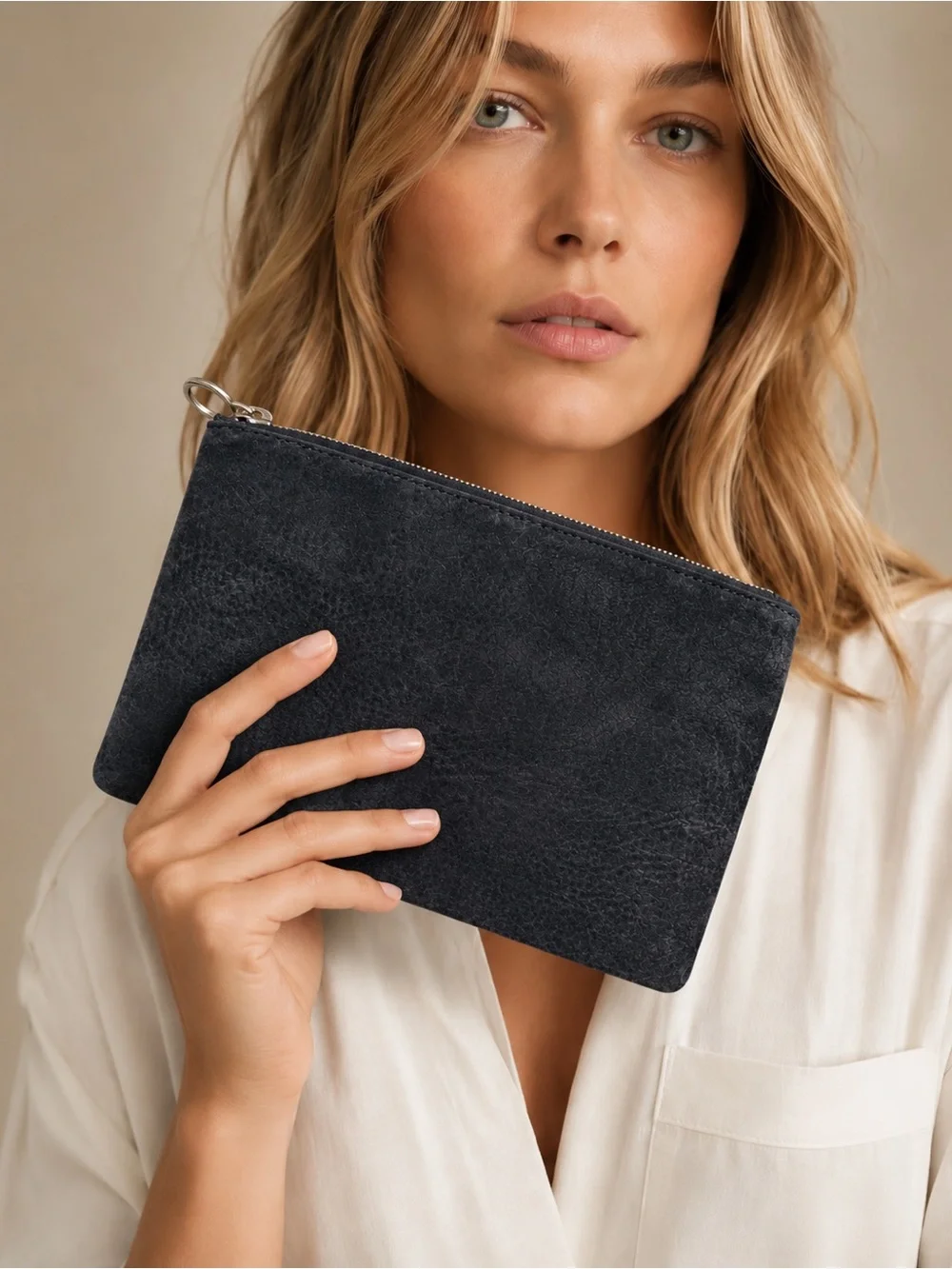 Madewell Black Distressed Leather Zip Pouch Clutch Wallet Organizer OS NWT
